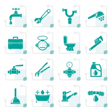 Stylized plumbing objects and tools icons clipart