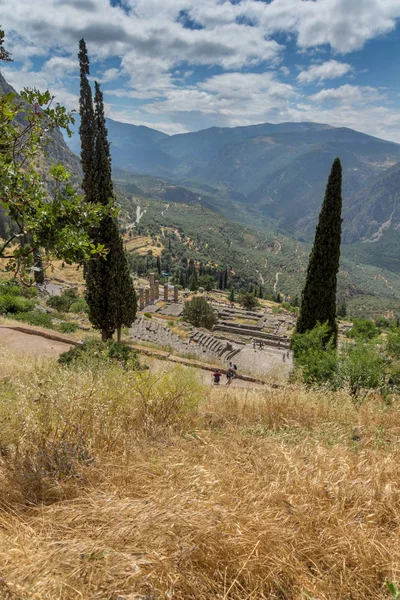 Panorama del Anfiteatro en el sitio arqueológico griego antiguo de Delfos — Foto de Stock