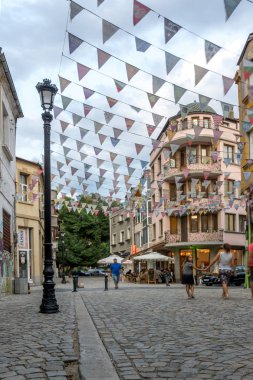 Plovdiv, Bulgaristan - 22 Ağustos 2017: Street bölgesinde Kapana, şehir Plovdiv