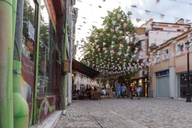 Plovdiv, Bulgaristan - 22 Ağustos 2017: Street bölgesinde Kapana, şehir Plovdiv