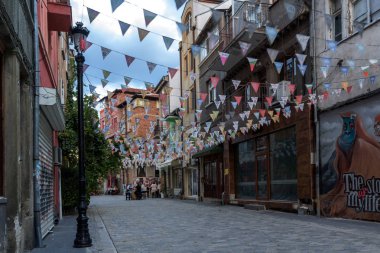 Plovdiv, Bulgaristan - 22 Ağustos 2017: Street bölgesinde Kapana, şehir Plovdiv