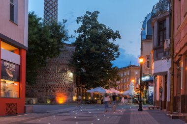 Plovdiv, Bulgaristan - 22 Ağustos 2017: gece fotoğraf Dzhumaya Camii Filibe şehir Amazing