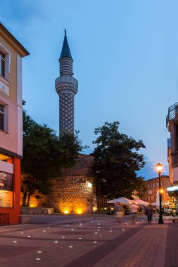 Plovdiv, Bulgaristan - 22 Ağustos 2017: gece fotoğraf Dzhumaya Camii Filibe şehir Amazing,