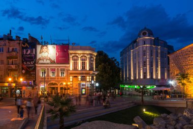 Plovdiv, Bulgaristan - 22 Ağustos 2017: Şehir Plovdiv, Dzhumaya Camii ve Roma Stadyumu