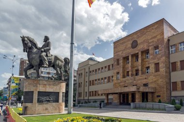 Skopje, Makedonya - 13 Mayıs 2017: Bina Parlamento Üsküp şehir