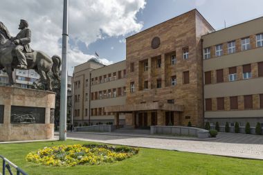 Skopje, Makedonya - 13 Mayıs 2017: bina Parlamento Üsküp şehir