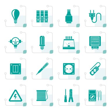 Stilize Elektrikli cihazları ve donanımları simgeler