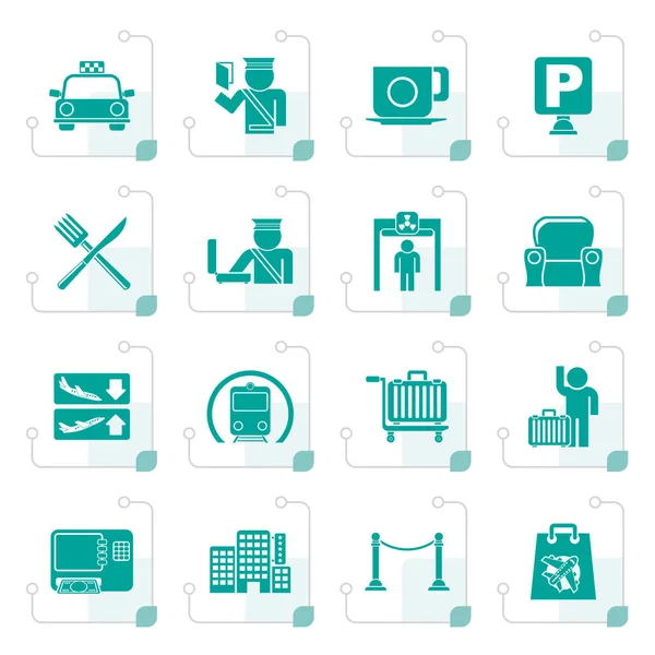 Stylized Airport, travel and transportation icons — Stock Vector