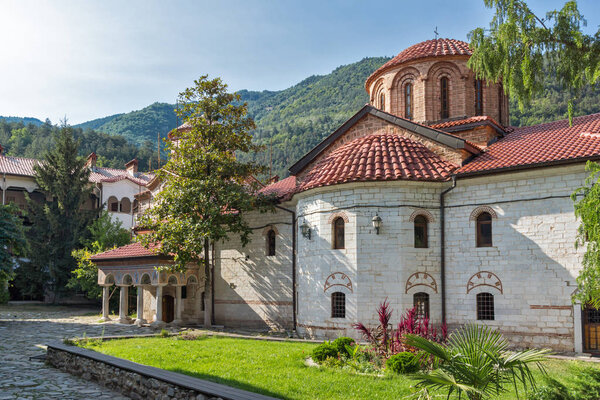BACHKOVO MONASTERY, BULGARIA - AUGUST 23, 2017:  Panoramic view of Medieval Bachkovo Monastery,