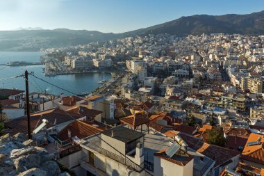 Kavala şehir, Doğu Makedonya ve Trakya için günbatımı Panorama