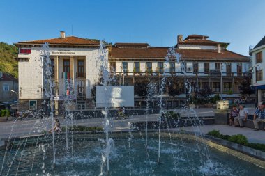 Petrich, Bulgaristan - 6 Eylül 2017: Blagoevgrad bölge Petrich şehir merkezinde panoramik manzaralı