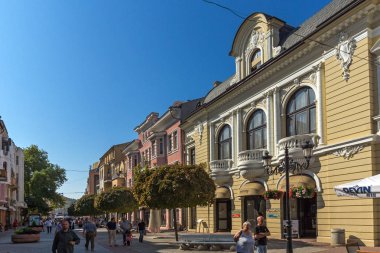 Plovdiv, Bulgaristan - 1 Eylül 2017: Panorama merkezi sokak Knyaz Alexander ben şehir Plovdiv