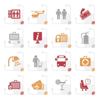 Stilize Havaalanı, seyahat ve taşımacılık simgeleri 