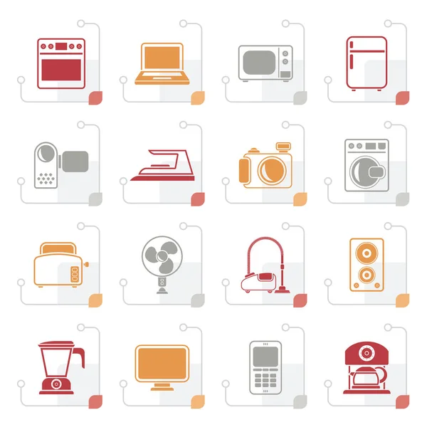 Electrodomésticos e iconos electrónicos estilizados — Vector de stock