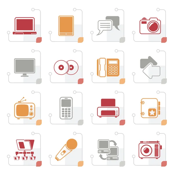 Icone stilizzate della tecnologia di comunicazione e connessione — Vettoriale Stock