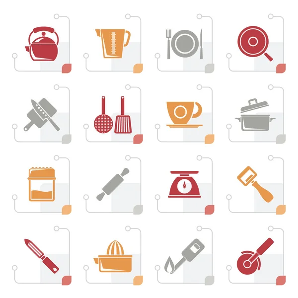 Gadgets de cocina estilizados e iconos de equipos — Vector de stock