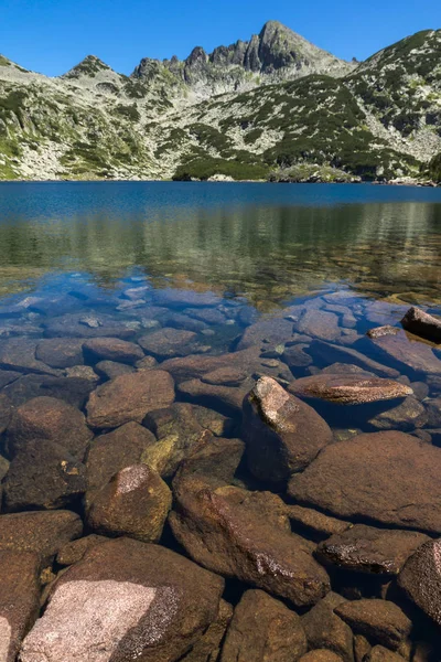 Panorama incrível com grande lago Valyavishko e Dzhangal pico, Pirin Mountain — Fotografia de Stock
