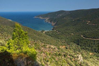Panoramik Mamba Beach adlı Sithonia Yarımadası, Chalkidiki, orta Makedonya,