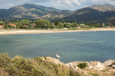 Panoramik Sykia Beach adlı Sithonia Yarımadası, Chalkidiki, orta Makedonya