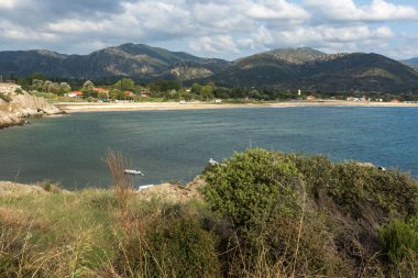 Panoramik Sykia Beach adlı Sithonia Yarımadası, Chalkidiki, orta Makedonya