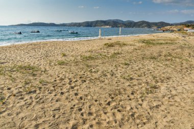 Panoramik Valti Beach adlı Sithonia Yarımadası, Chalkidiki, orta Makedonya