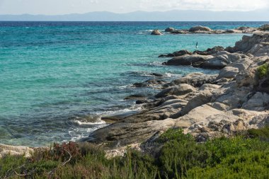 Orange Beach Kavourotripes Sithonia Yarımadası, Chalkidiki, orta Makedonya, panoramik manzaralı