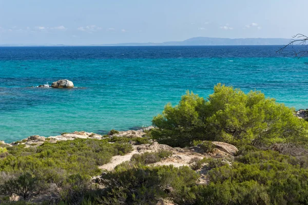 Vista panoramica della spiaggia di Orange Kavourotripes nella penisola di Sithonia, Calcidica, Macedonia centrale — Foto Stock