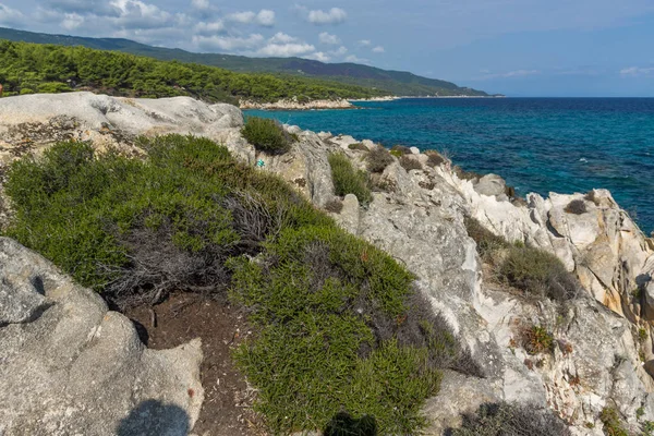 Panoramisch uitzicht van Orange strand Kavourotripes op Sithonia schiereiland Chalkidiki, Centraal-Macedonië — Stockfoto