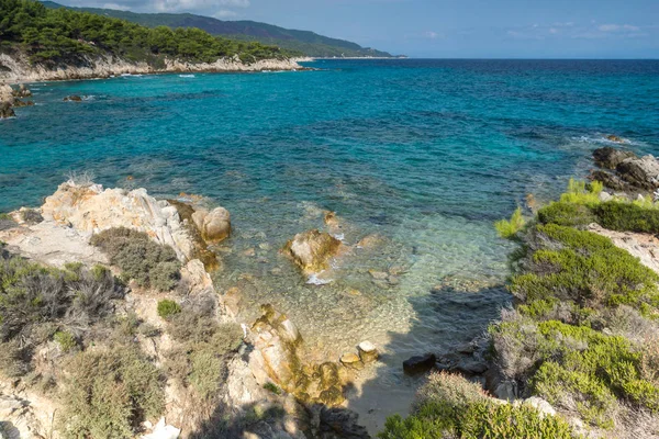 Panoramisch uitzicht van Orange strand Kavourotripes op Sithonia schiereiland Chalkidiki, Centraal-Macedonië — Stockfoto