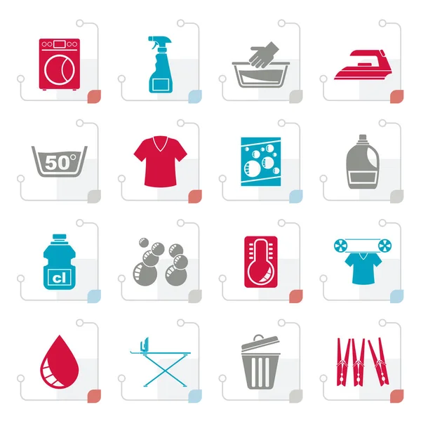 Estilizado Lavadora e iconos de lavandería — Vector de stock