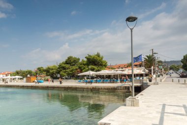 Chalkidiki, orta Makedonya, Yunanistan - 25 Ağustos 2014: Bağlantı noktası Nikiti Sithonia Yarımadası, Chalkidiki, Yunanistan, panoramik manzaralı