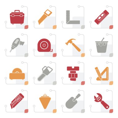 Stilize inşaat nesneleri ve araçları simgeler