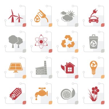 Stilize ekoloji, çevre ve geri dönüşüm simgeler 