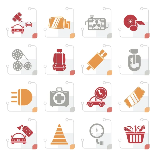 Piezas y servicios de coches estilizados iconos — Vector de stock