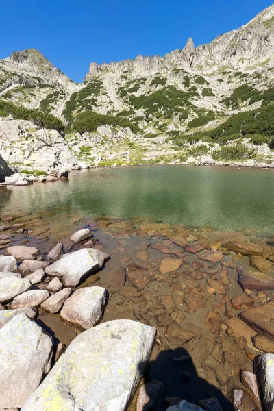 景观与左 Kralev 沃通行证和 Samodivski 湖，皮林山 — 图库照片