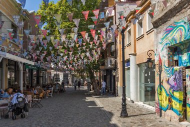 Plovdiv, Bulgaristan - 1 Eylül 2017: Street bölgesinde Kapana, şehir Plovdiv