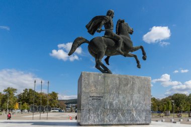 Thessaloniki, Yunanistan - 30 Eylül 2017: İskender büyük anıt, setin City, Thessaloniki, Yunanistan
