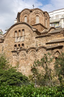 Thessaloniki, Yunanistan - 30 Eylül 2017: Antik Bizans Ortodoks Kilisesi, St. Panteleimon Thessaloniki, Yunanistan'ın şehir merkezinde