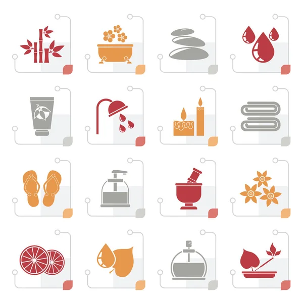 Spa stylisé et objets de détente icônes — Image vectorielle
