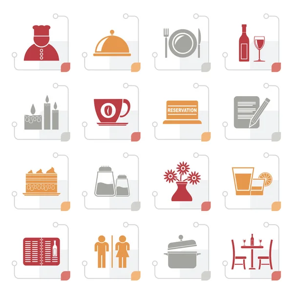 Estilizado restaurante, cafetería y bar iconos — Vector de stock