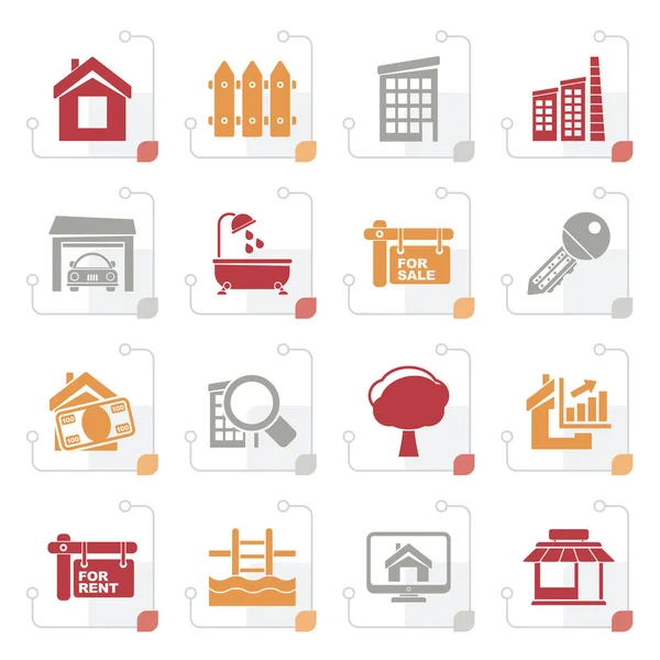 Iconos de bienes raíces estilizados — Vector de stock