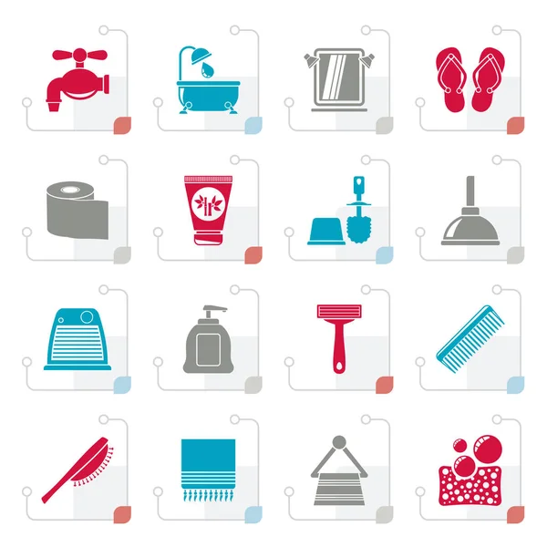 Banheiro estilizado e ícones de cuidados pessoais — Vetor de Stock