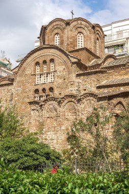 Thessaloniki, Yunanistan - 30 Eylül 2017: Antik Bizans Ortodoks Kilisesi, St. Panteleimon Thessaloniki, Yunanistan'ın şehir merkezinde