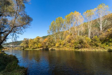 Iskar Nehri yakınında Pancharevo Gölü, Sofya şehir bölgesi sonbahar manzara