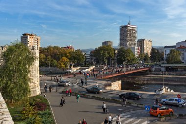 NIS, SERBIA- OCTOBER 21, 2017: Panoramic view of City of Nis and Bridge over Nisava River clipart