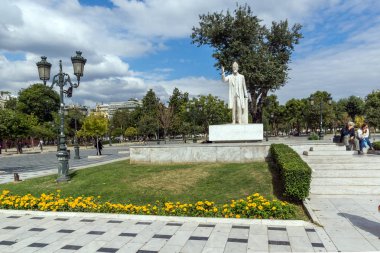 Thessaloniki, Yunanistan - 30 Eylül 2017: Heykel, Eleftherios Venizelos Thessaloniki, Yunanistan'ın şehir merkezinde