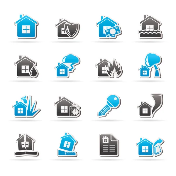 Risque immobilier et icônes d'assurance — Image vectorielle
