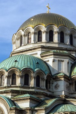Sofia, Bulgaristan - 7 Kasım 2017: Sofya Katedrali Saint Alexander Nevski altın kubbeleri