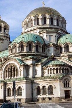 Sofia, Bulgaristan - 7 Kasım 2017: Sofya Katedrali Saint Alexander Nevski altın kubbeleri