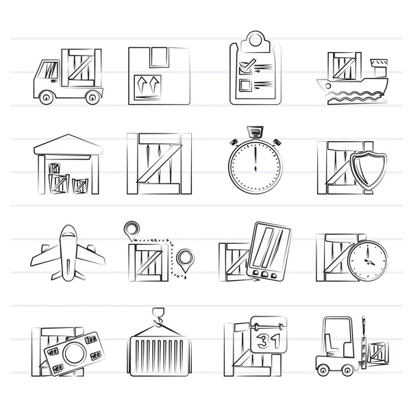 Icônes fret, expédition, logistique et livraison — Image vectorielle